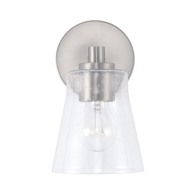 Applique murale 1 lumière en nickel brossé l 5,5 po x H 9 po avec verre bullé transparent, Nickel brossé