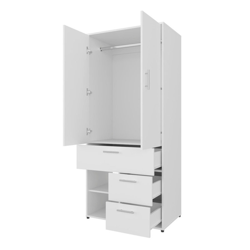 Armoire blanche avec tringle réglable et tablettes - solution de rangement multiple