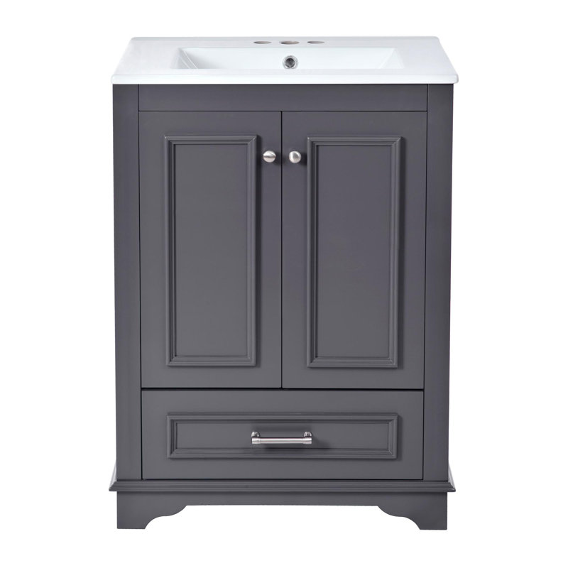 Meuble-lavabo 24 po avec lavabo en céramique, Bleu gris, Gold