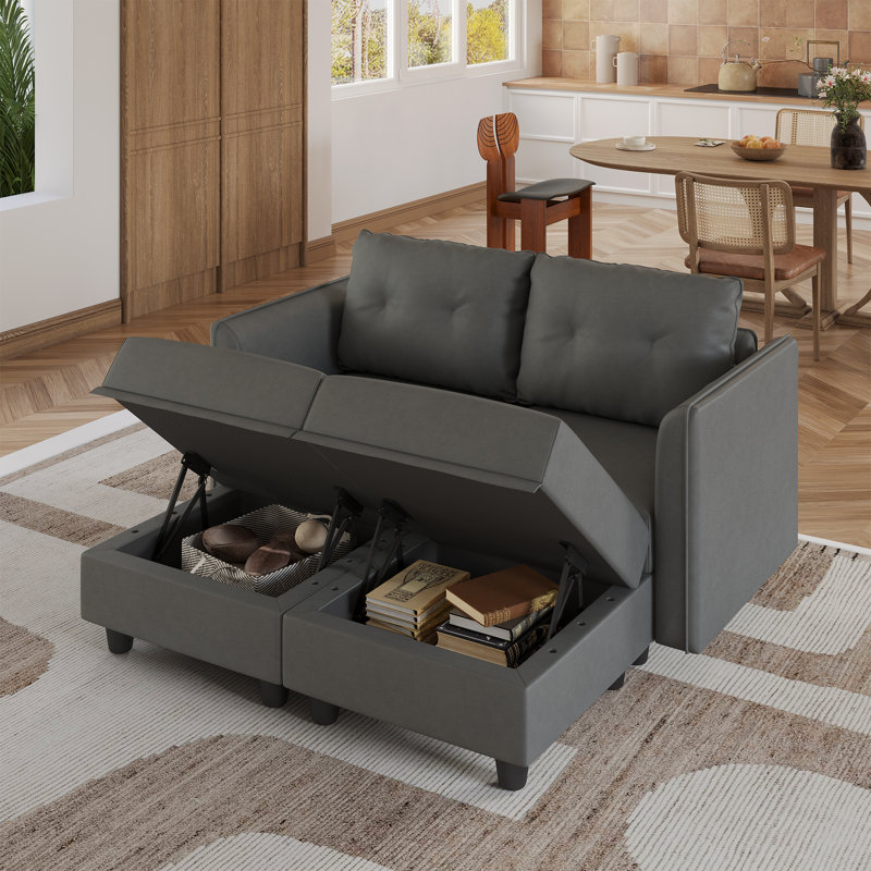 Canapé modulaire en L rembourré 4 pièces Tomario, Polyester gris
