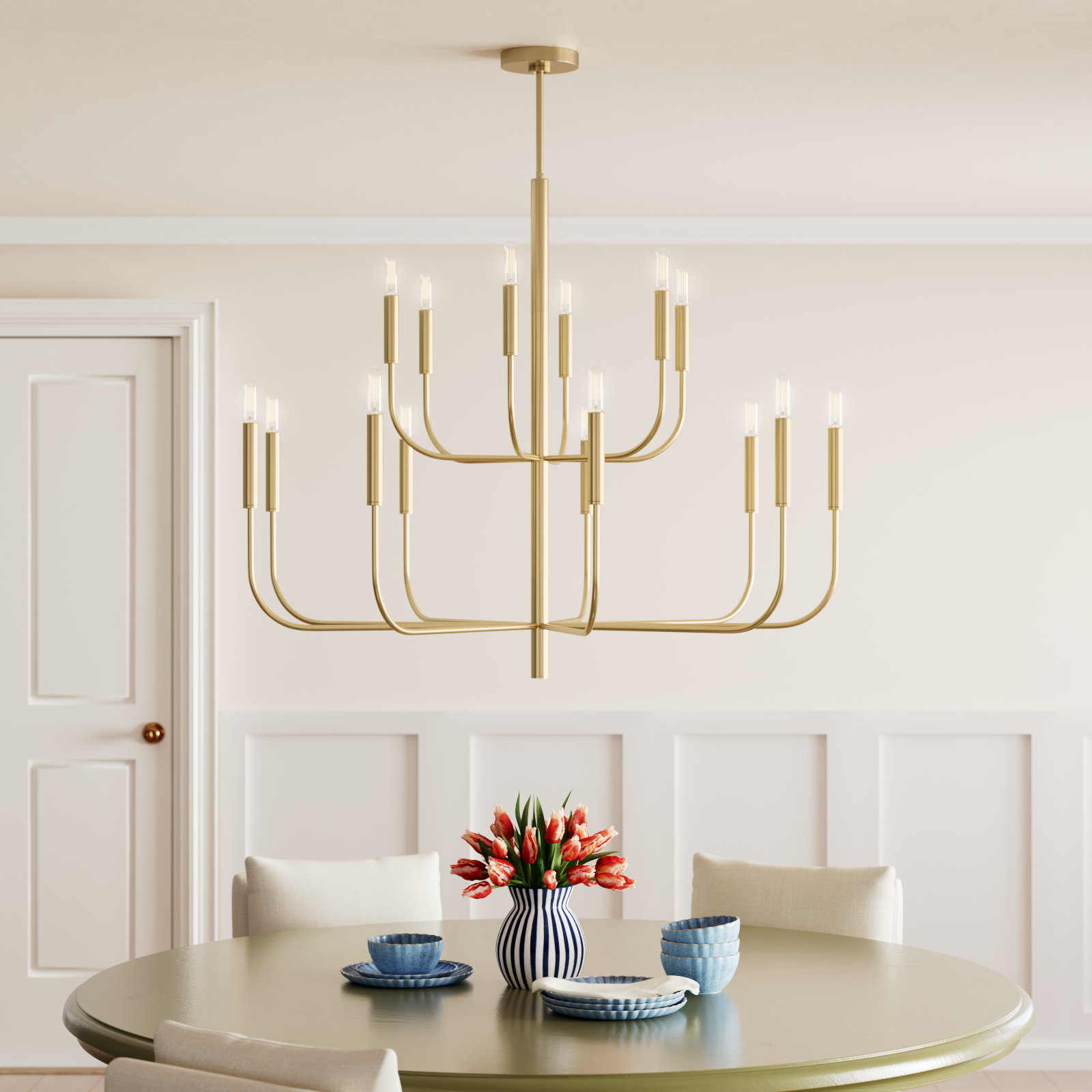 Tedder 15-Light Dimmable Tiered Chandelier , Burnished Brass