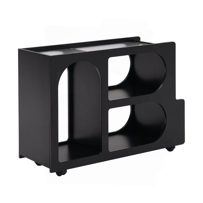 Mobile End Table With Lockable Wheels, Black