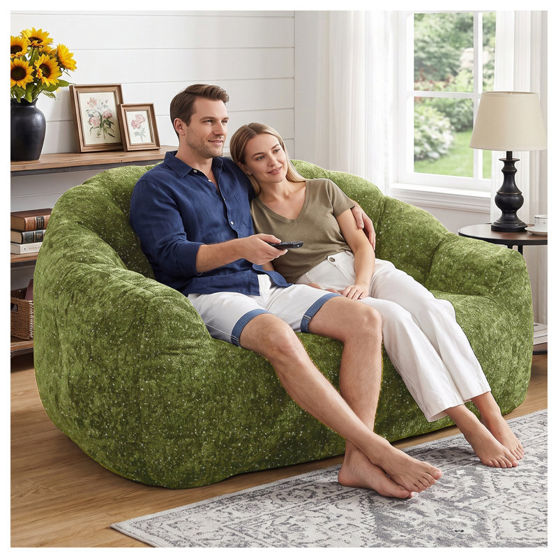 Pouf géant, canapé, 140 x 98 x 61 cm, tissu en peluche, salon moderne, Vert