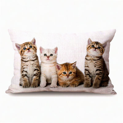 Rainbow Paws Linen Decorative Throw Pillow Case - Cat Lover Cushion Cover for Couch Sofa Bed