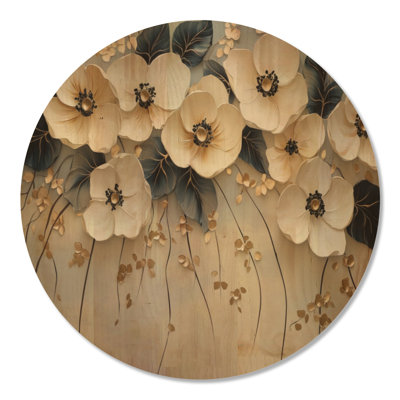 Fleurs d'ivoire de minuit III - Impression d'art mural en bois à motif floral blanc