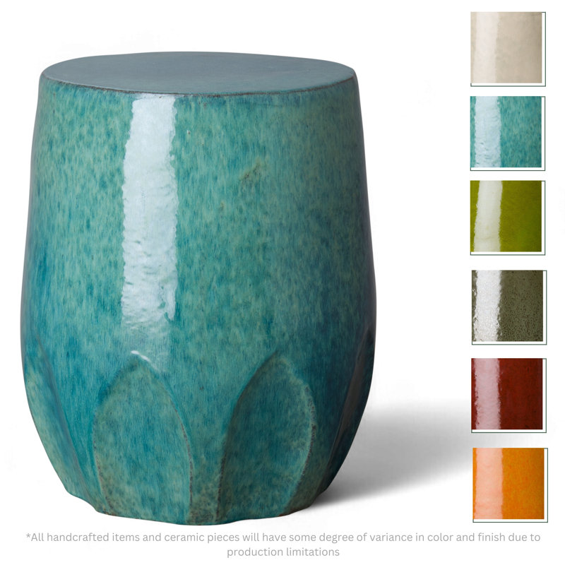 Tabouret de jardin en céramique Clesha, Sarcelle