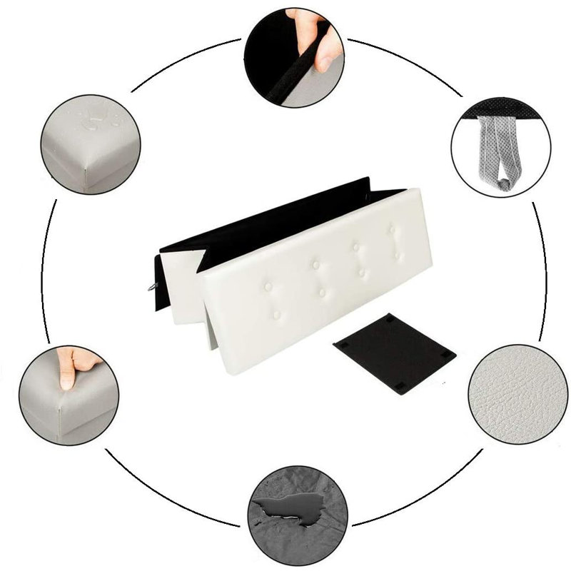 Repose-pieds rectangulaire en similicuir touffeté avec rangement Falan, Blanc