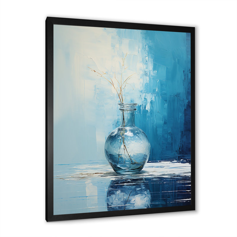 Vase de poterie bleu et blanc Boho, H 20 po x l 12 po x P 1 po, Cadre simple noir