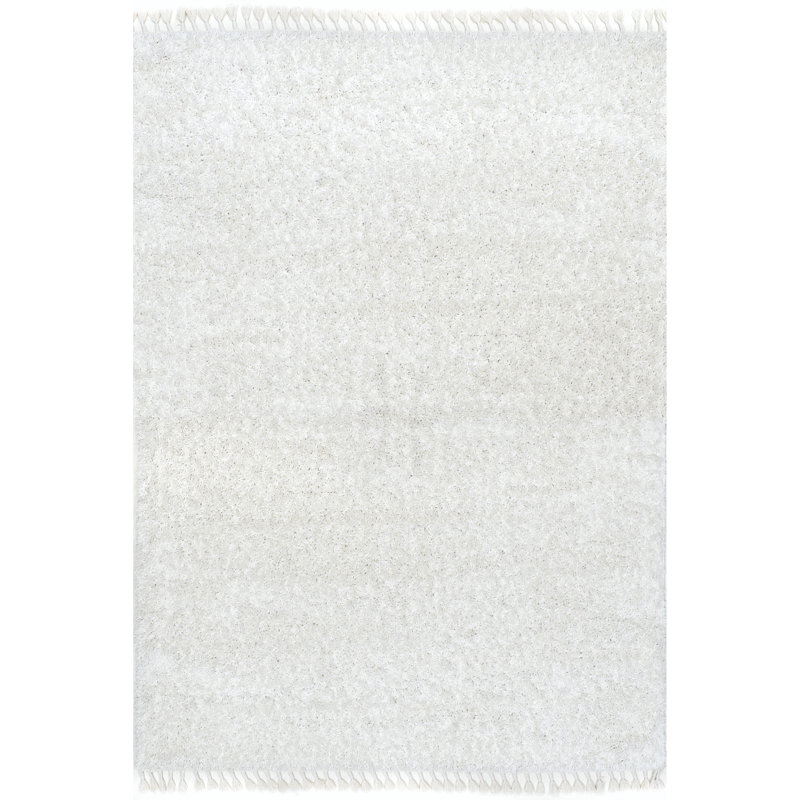 Plush Tasseled Shag Performance Ivory Rug, Oval 4' x 6'