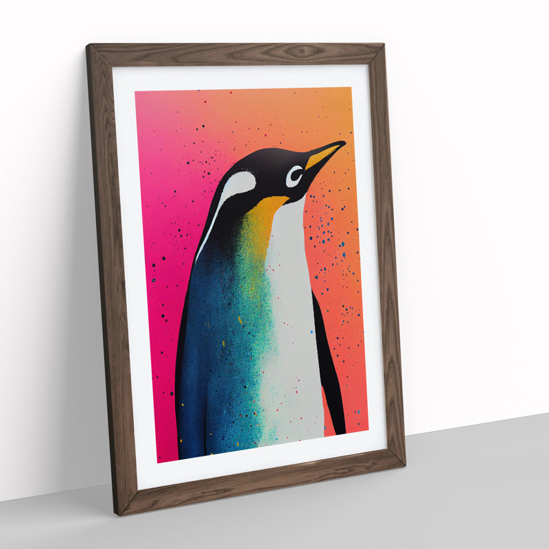 Penguin In Colour No.1 - Print, Walnut Framed, White, 46cm H x 34cm W