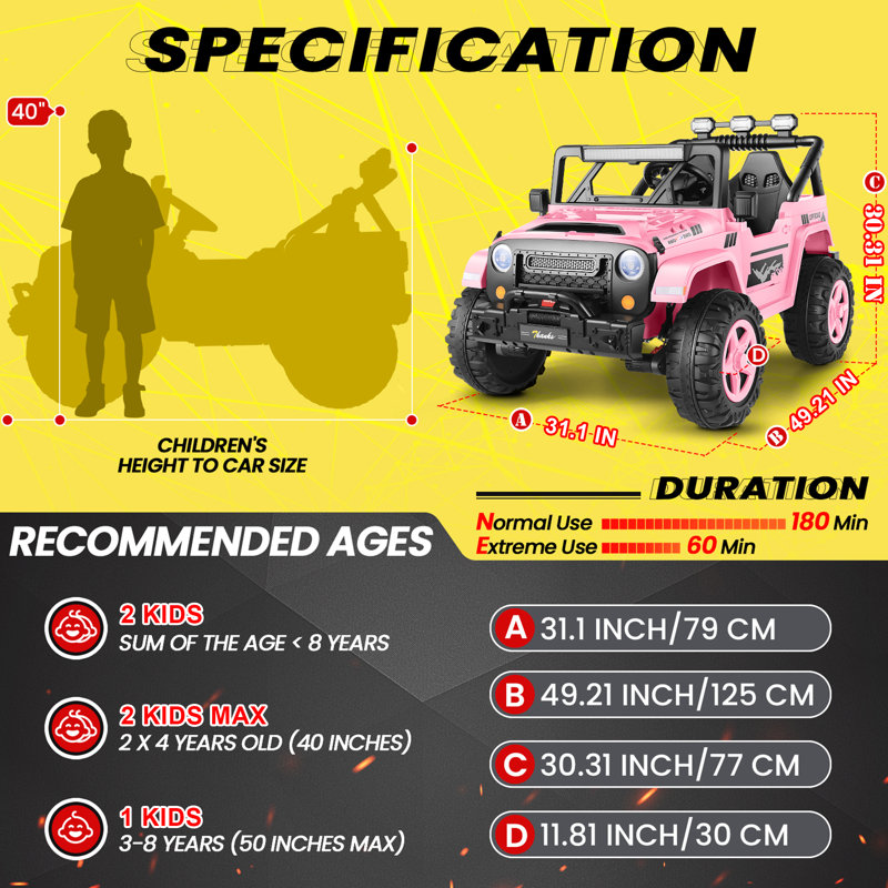 Pink 24V 2-Seater Electric SUV with Remote Control