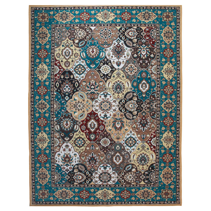 Green Machine Washable Area Rug with Built-in Padding and Non-Slip Backing, Rectangle 8' x 10'