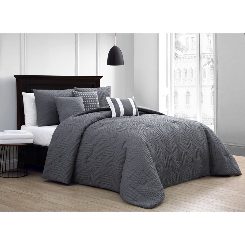 Ensemble d'édredon réversible moiré Yardley, Gris, Édredon simple et 7 pièces supplémentaires