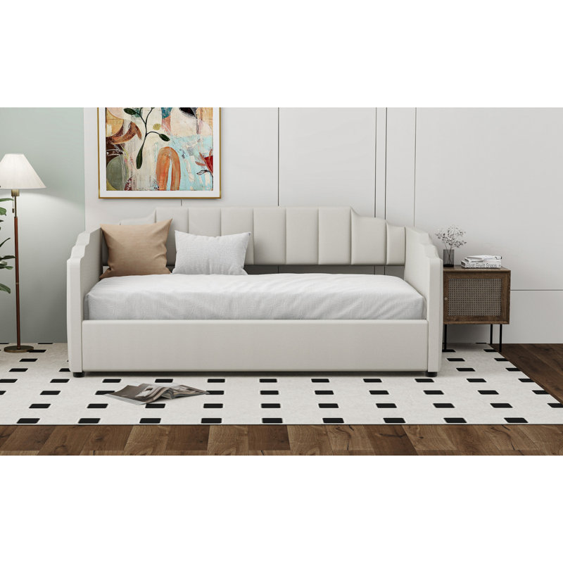 Lit de jour rembourré avec rangement inférieur, Simple, Beige