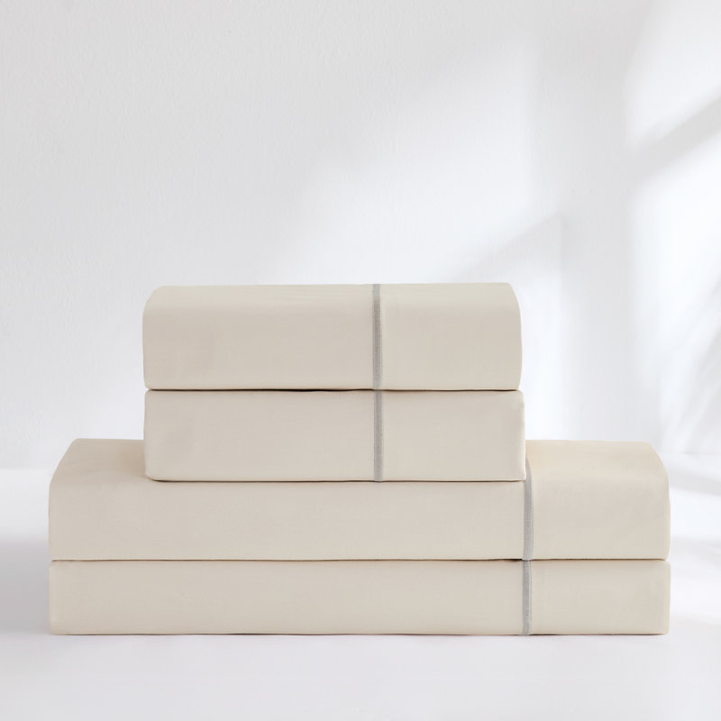 Linear Cotton Sheets Cream 4 Piece Set King, Cream, King Sheet Set