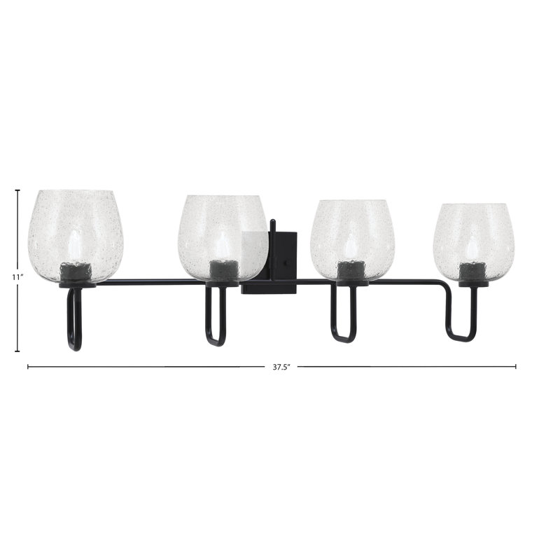 Barre d'éclairage de salle de bain 4 lumières Amarmula, finition noir mat, verre à bulles 6 po, Transparent/noir, Noir