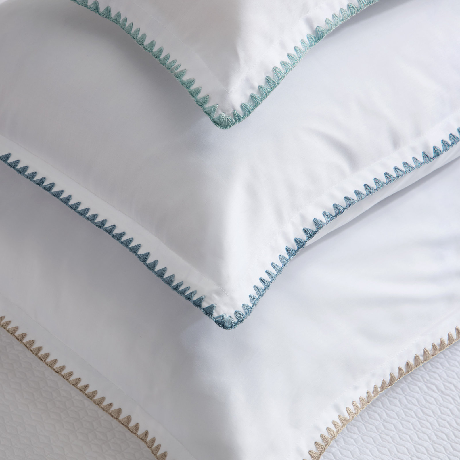 Poppy 100% Cotton Percale Shams, white/ ocean blue, King