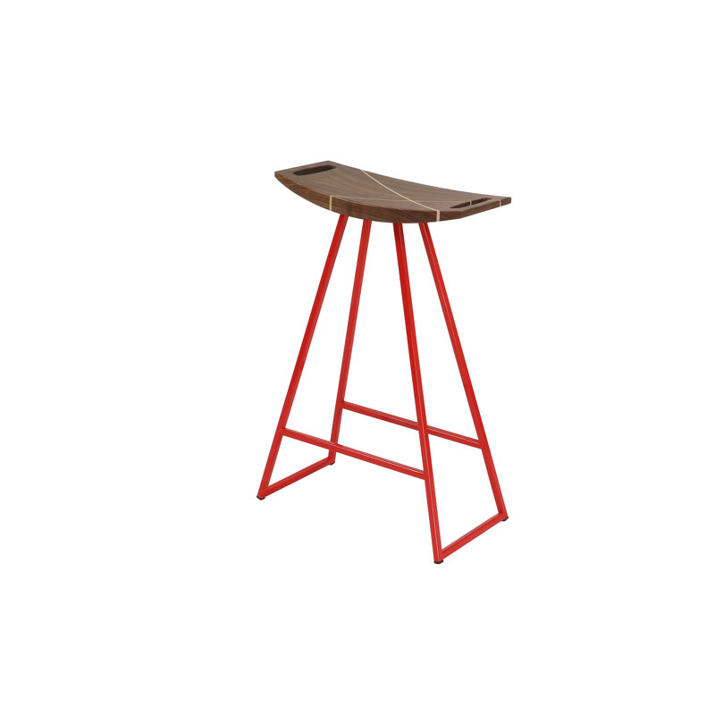 Robert Counter Stool with Metal Frame, Walnut, Red, Counter Stool (24" Seat Height)