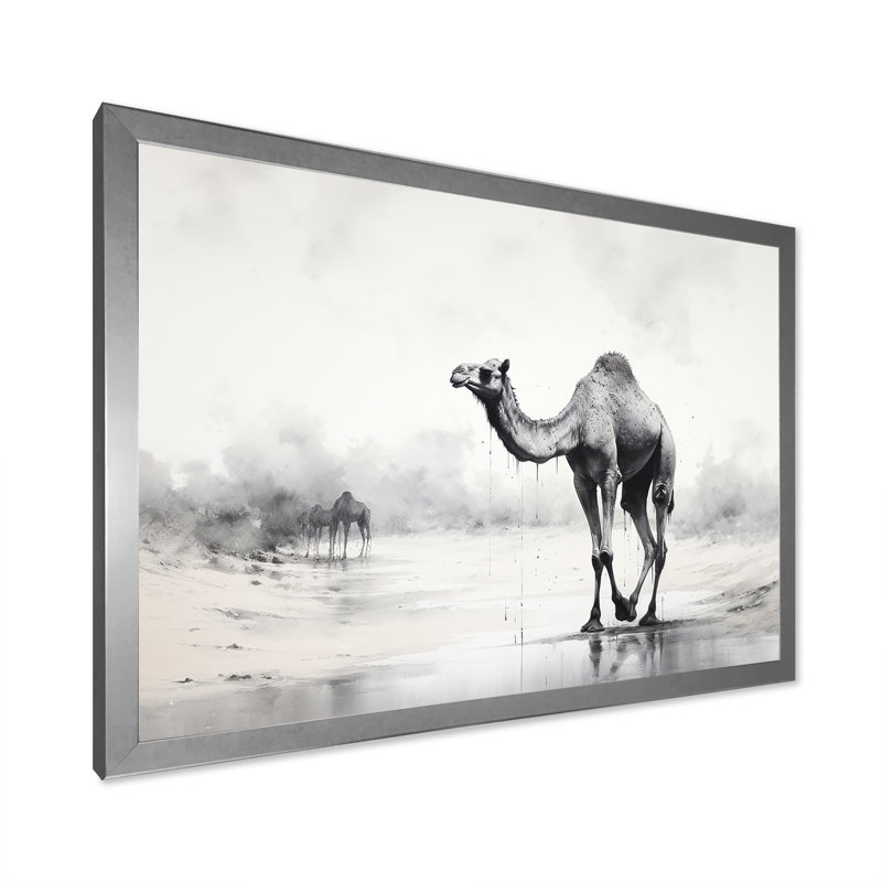 Minimalisme monochrome chameau II sur toile, Cadre simple argenté, H 24 po x l 32 po x P 1 po