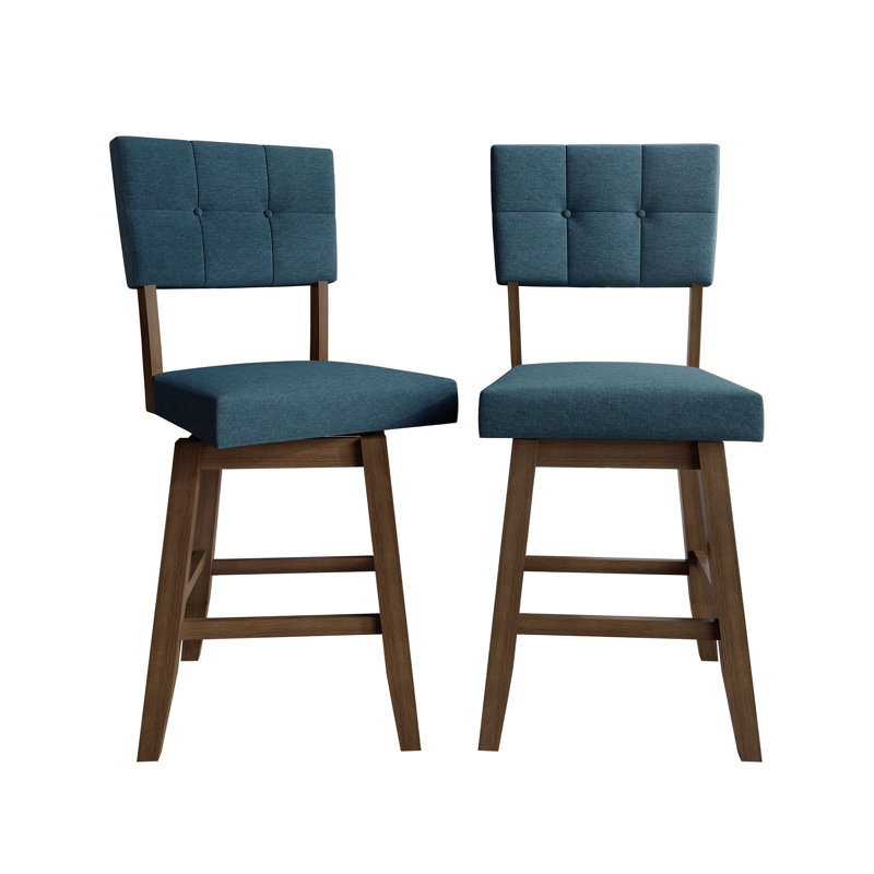 5-Piece Counter-Height Round Dining Set with Tufted Swivel Chairs, Blue, Blue