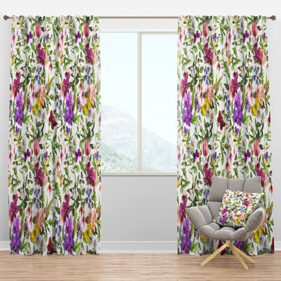 Purple Blossoming Orchids and Yellow Butterflies - Traditional Velvet Curtain - 1 panel