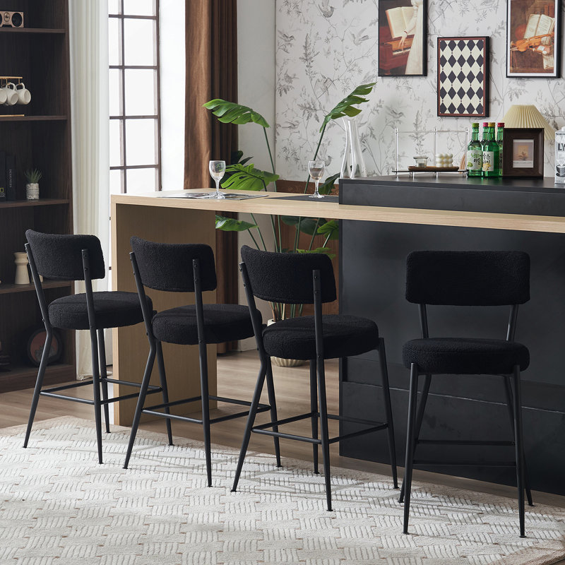 Tabourets de bar rembourrés, tabouret haut à base en métal, convenant à la cuisine, Noir, Noir