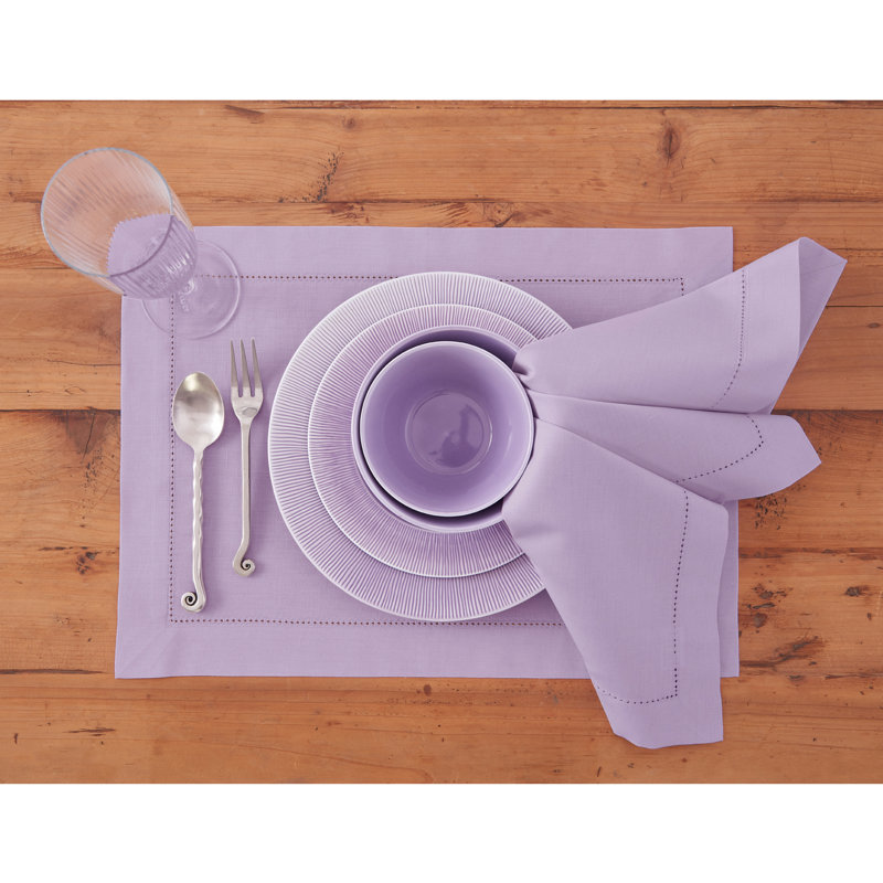 Cotton Linen Hemstitch Dinner Napkins, Lavender Ice