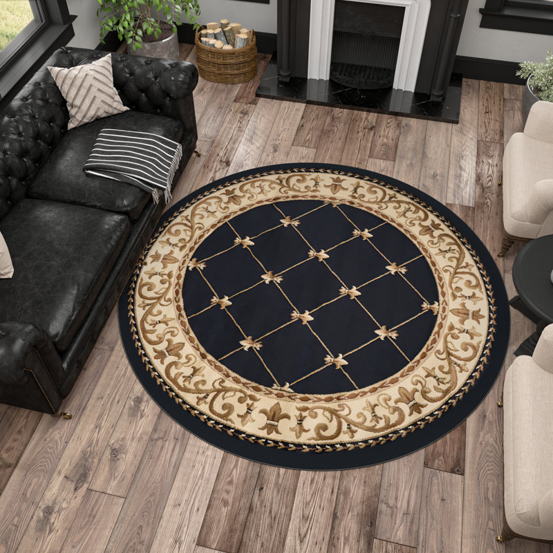 Tapis oriental noir / or Clarence, Rond 5 pi 3 po