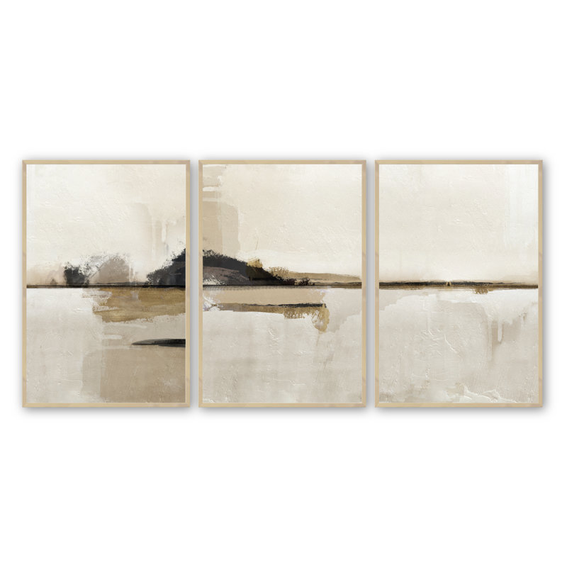 " Modern Neutral Abstract, Set Of 3 " by Line2Form 3 - Pieces Painting Print, Raw Maple, 24" H x 36" W x 1.25" D