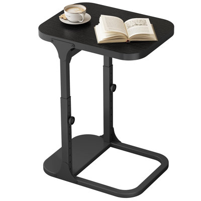 Height Adjustable End Table, Small Side Table for Couch, Sofa Table with Metal Frame for Living Room, Bedroom, Bedside C Shaped Table,Black