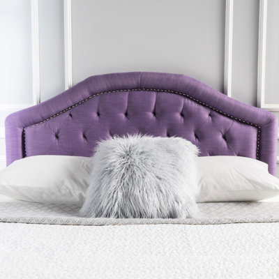 Purple Fabric Headboard For Bedroom - Modern Design With Button Tufting And Stylish Nailhead Border Full Sized Upholstered Attractive Accents