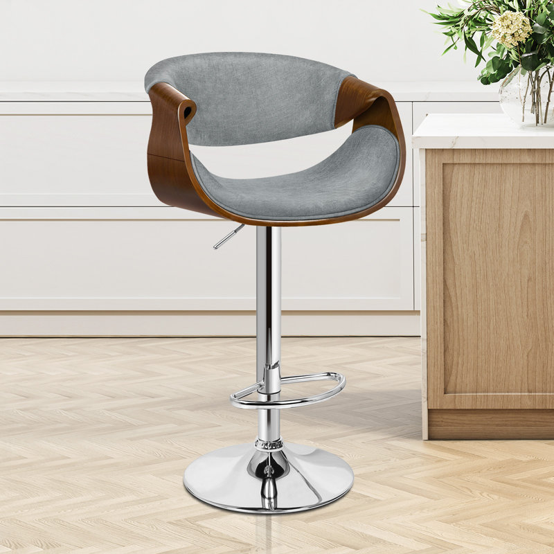 Upholstered Adjustable Height Counter Stool with Solid Wood Frame