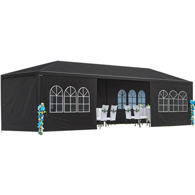 10 x 30 Foot Black Party Tent Canopy with Eight Removable Sidewalls, Outdoor Wedding and Event Shelter