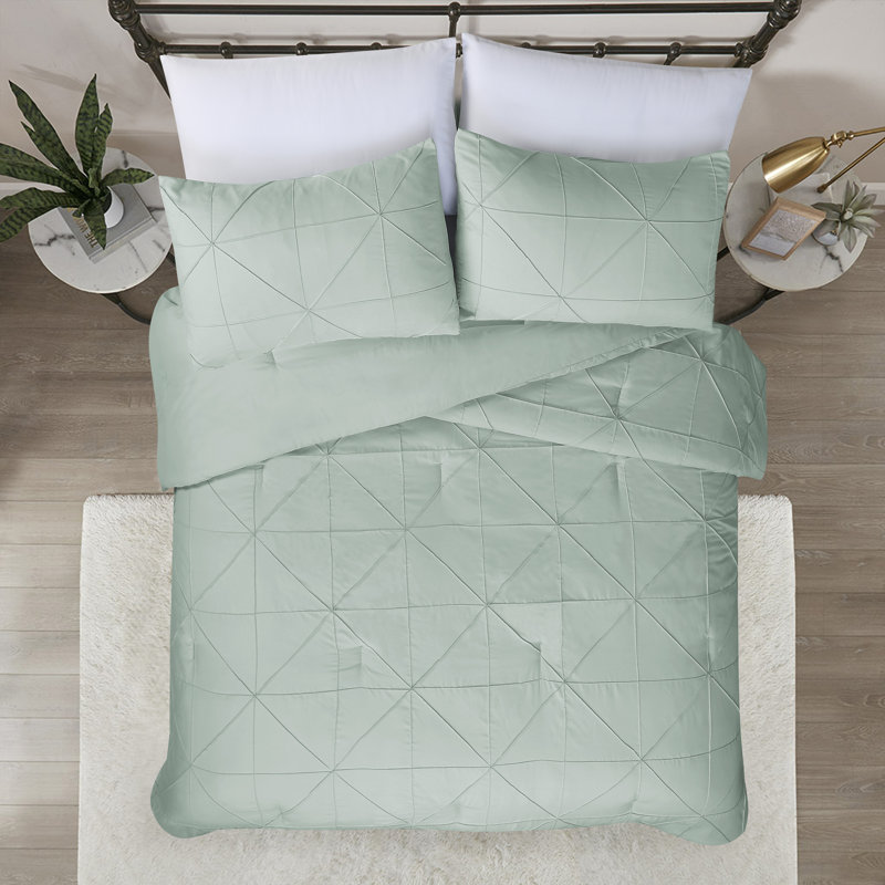 Ensemble d'édredon en microfibre Hartford Pintuck, Édredon pour très grand lit + 2 taies décorativ, Menthe