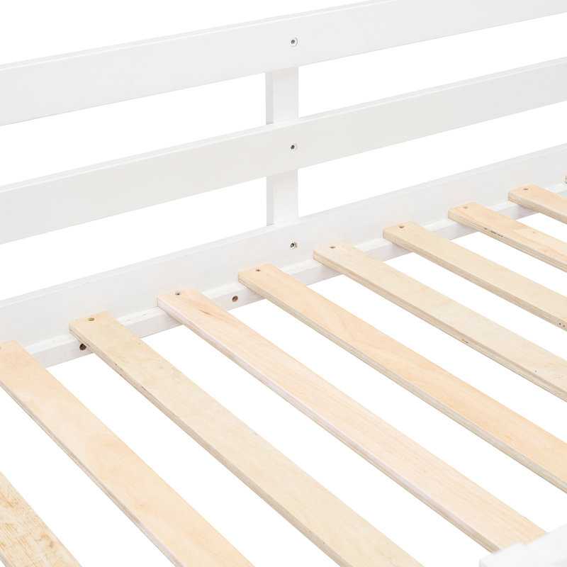 White Twin Over Bunk Bed With Storage Compartments - 4 Drawers & 3 Shelves Wood Construction And For A Stylish Bedroom Solid Build