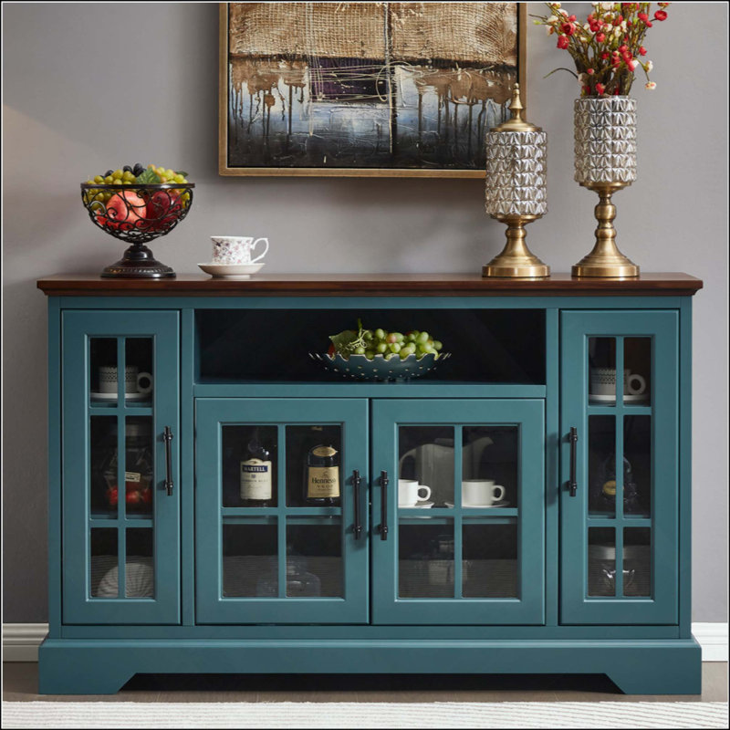 Table élégante avec 4 portes en verre trempé et tablettes réglables pour des solutions de rangement modernes