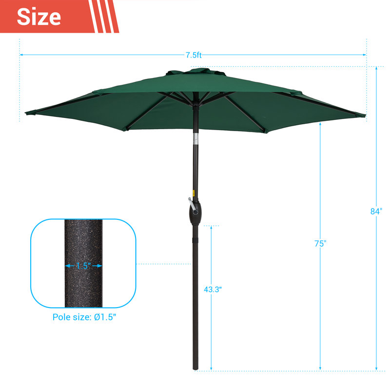 Parasol Sawyer, H 90 po x l 90 po x P 90 po, Vert foncé