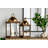 Brown Wood Lanterns Decorative Indoor Outdoor Set of 2, 28.5"H & 23"H Hurricane Candle Holders with Gold Metal Dome Accents, Clear Glass Panels, Rustic Glam Patio & Living Room Decor