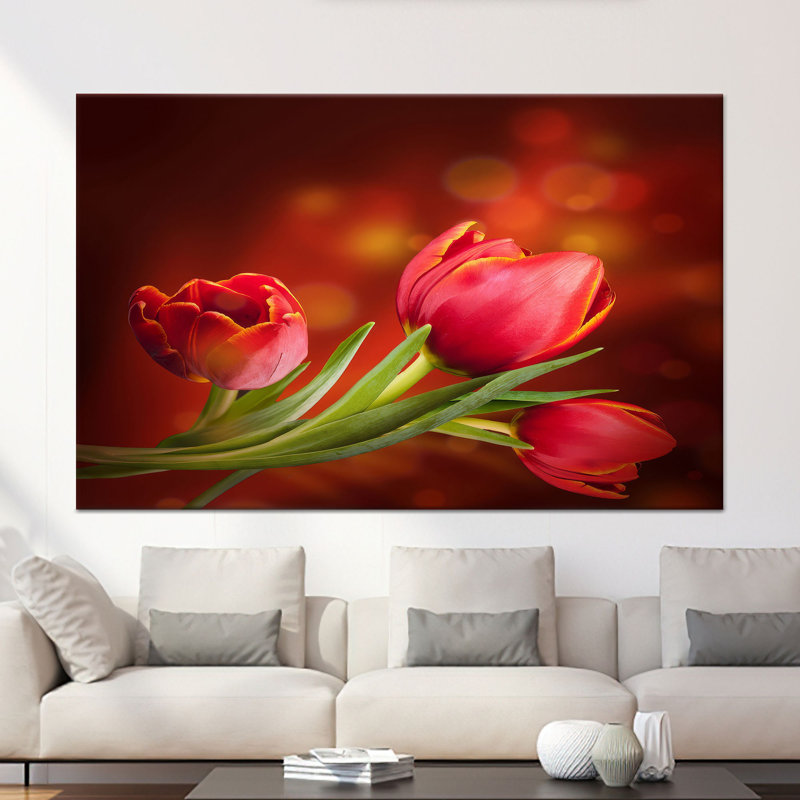 Impression sur toile botanique moderne: art mural en verre de tulipe, décor élégant, toile tendue 1P, 43,3 po H x 63 po l