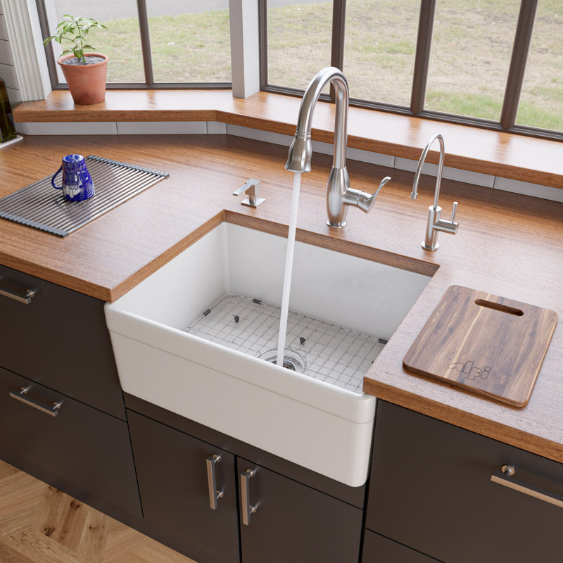 26'' L Single Bowl Fireclay Kitchen Sink, White