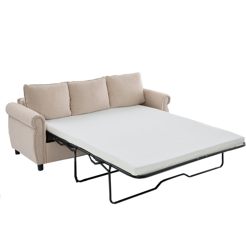 2 In 1 Queen Convertible Sleeper Sofa Bed With Memory Foam Mattress, Beige