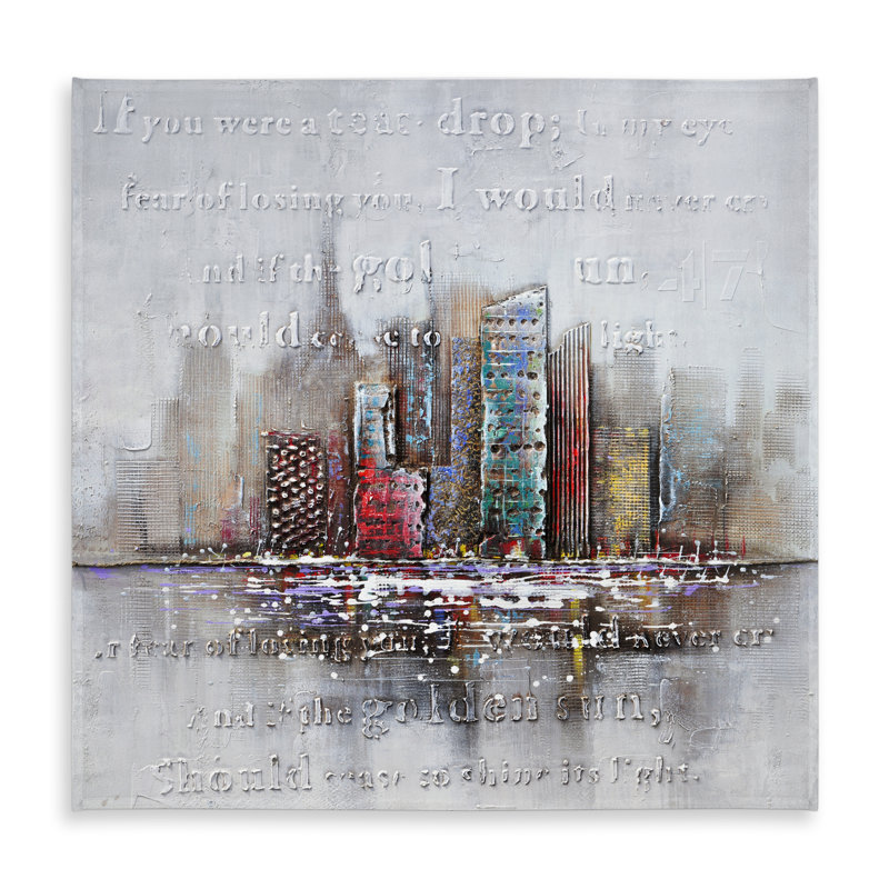 Cityscape Typography Relief Tablecloth | Gray Indoor Outdoor Decor