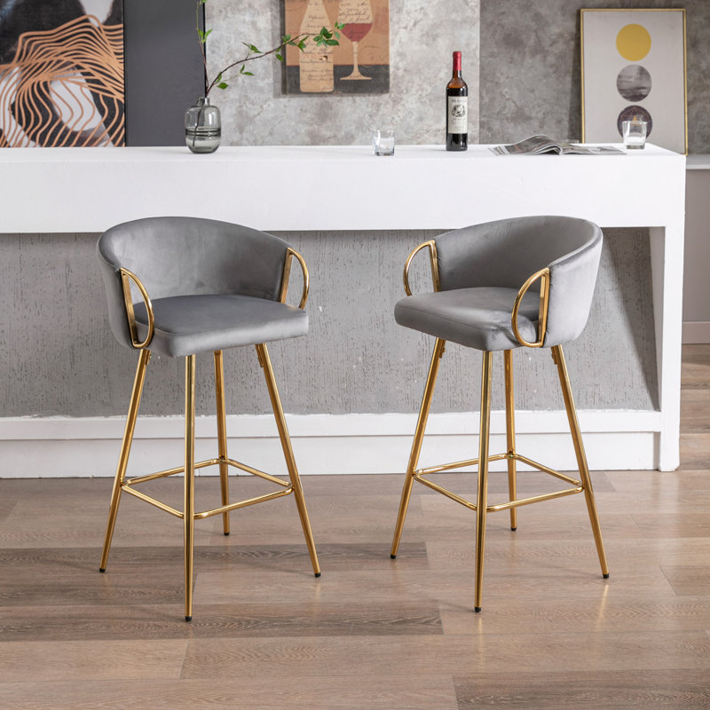 Ensemble de 30 tabourets de bar 30 po, avec repose-pieds chromé et base en velours + tabouret de bar simple Golden Leg, Gris
