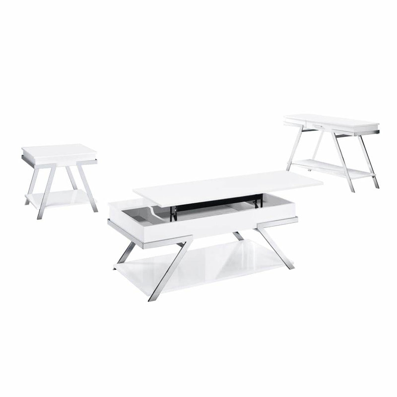 Contemporary Console Table With Open Shelf And High Gloss Top Base