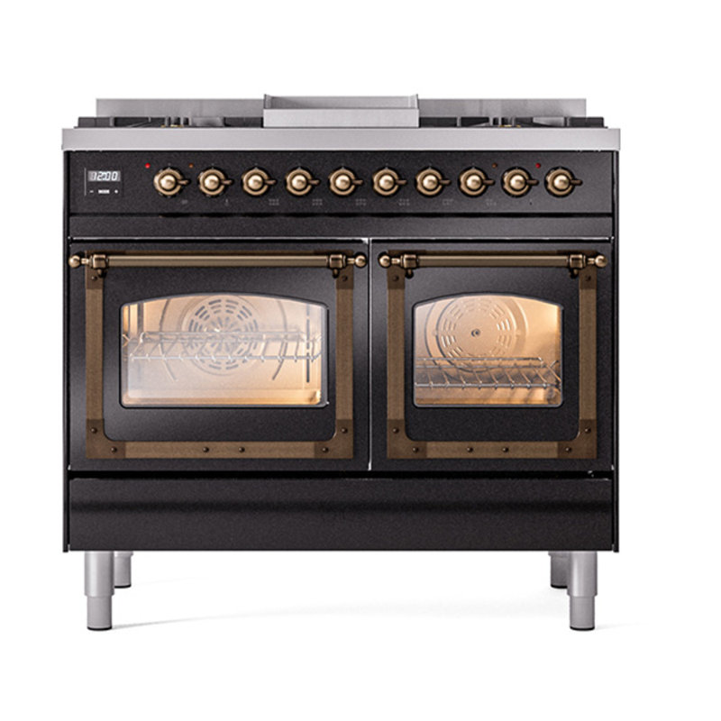 ILVE Nostalgie II Noblesse 40 in Dual Fuel Range, Natural Gas, Glossy Black/Bronze