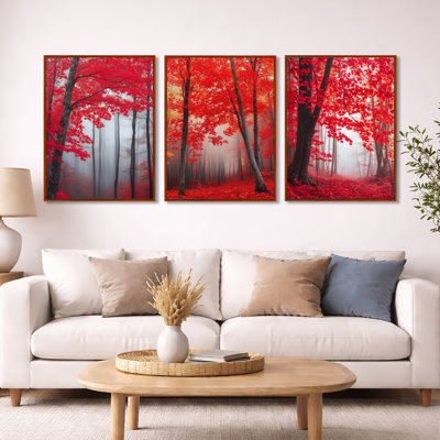 «Red Maple Forest», ensemble de 3 reproductions d'art sur toile