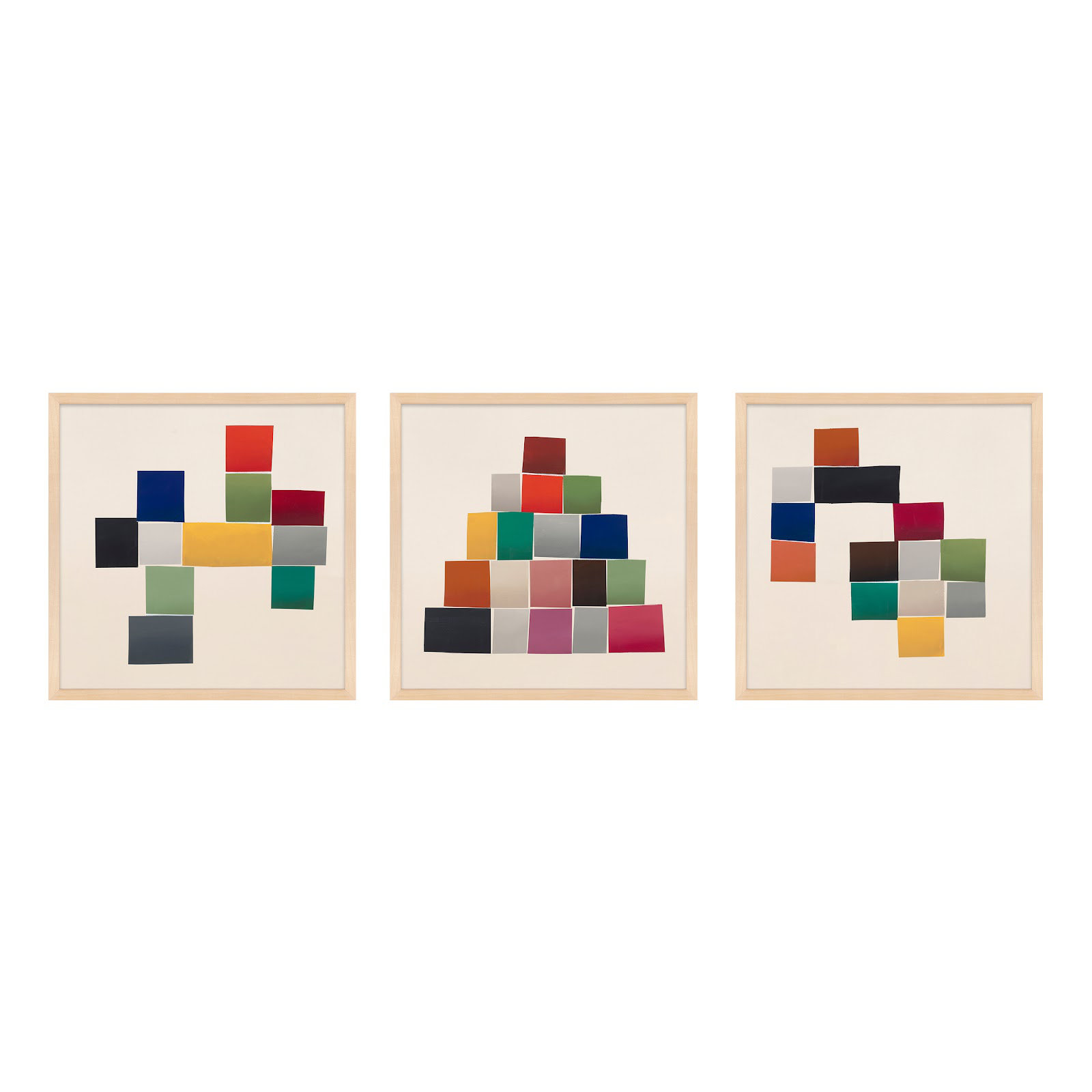 Jewels. Set Of 3 by Lee Lessem, Maple Framed, 44" H x 44" W x 1.25" D