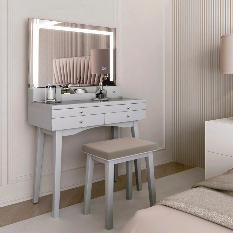Dressing Table with Mirror, Grey