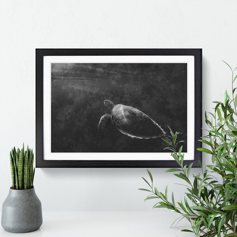 Sea Turtle - Picture Frame Painting Print, 24cm H x 33cm W x 2cm D, Black Framed