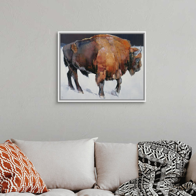 «European Bison» par Mark Adlington, impression sur toile, H 26 po x l 32 po x P 1,75 po, Cadre flottant blanc